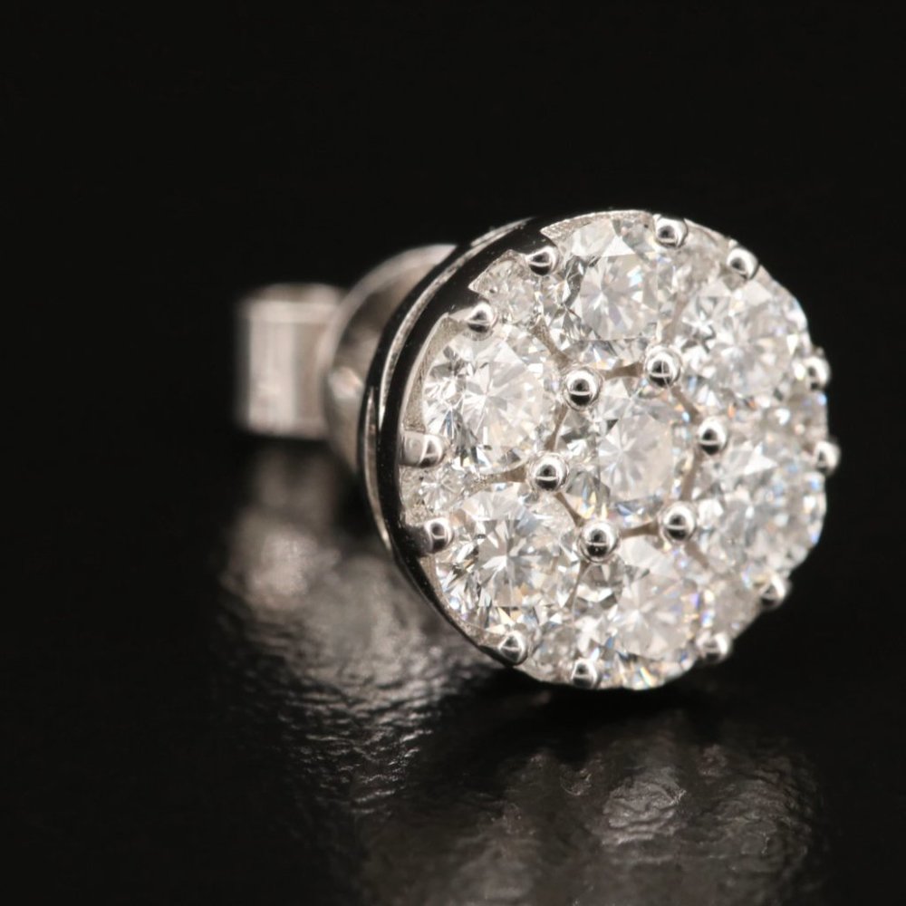 Appraisal Included - 18K Gold 1.82 CTW Diamond Cluster Stud Earrings - Picture 3 of 7